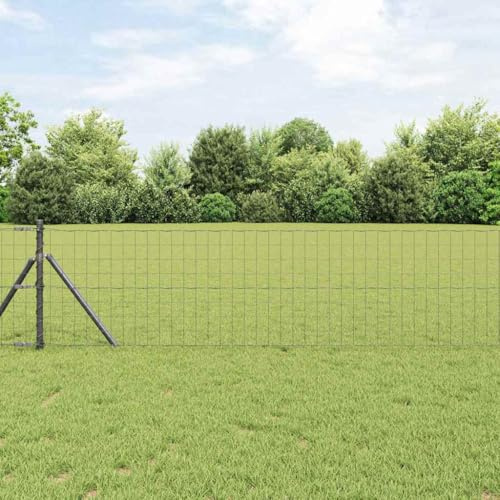 Clôture avec poteaux gris 0,8 x 10 m en acier revêtu par pulvérisation résistant aux UV et aux intempéries pour jardin, terrasse, cour - Montage facile - 1000 x 3,2 x 80 cm