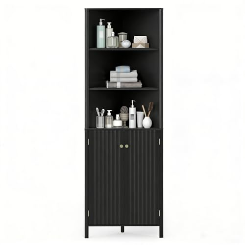 LIFEZEAL Eckschrank Badezimmer, Platzsparender Hochschrank 172,5 cm, Küchenschrank mit verstellbaren Einlegeböden & 5 Fächern, Mehrzweckschrank Badschrank für Badezimmer, Küche, Wohnzimmer (Schwarz)