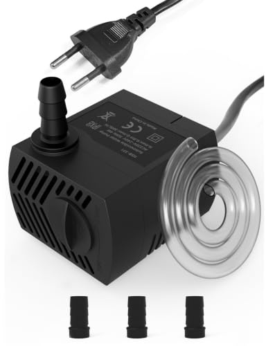 supersuki Aquarium Pumpe, 4W 300L/H Mini Wasserpumpe,Teichpumpe für Außen,Inklusive Netzkabel, 2 Düsen für Klein Pump, Geeignet für Katzenbrunnen, Zimmerbrunnen, Garten, Miniteich
