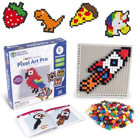 Learning Resources STEM Explorers Pixel Art Pro - Critical Thinking, Math Manipulatives, Problem Solving Skills, Pattern Blocks, Brain Games, Montessori, Fine Motor Skills, Gifts for Boys and Girls