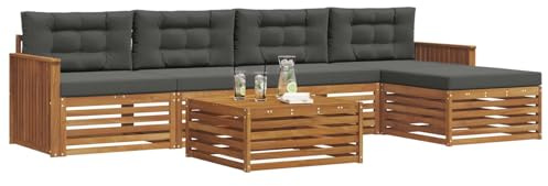 vidaXL Outdoor-Sofagarnitur mit Kissen 6 pcs Natur und Anthrazit, Outdoor Sofa, modernes Gartenmöbel für Terrasse, gemütliches Sitzset, robust und stilvoll