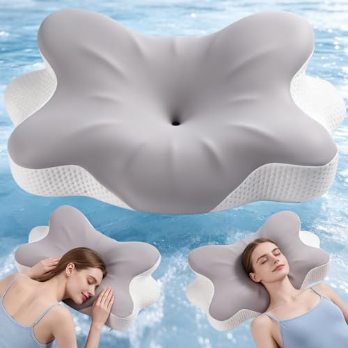 YOOULIT Ergonomisches Nackenkissen Wolkenform aus Memory Foam Grau | Orthopädisches Kissen für Seiten, Rücken & Bauchschläfer, Nackenstützkissen mit abnehmbarer waschbarer Hülle
