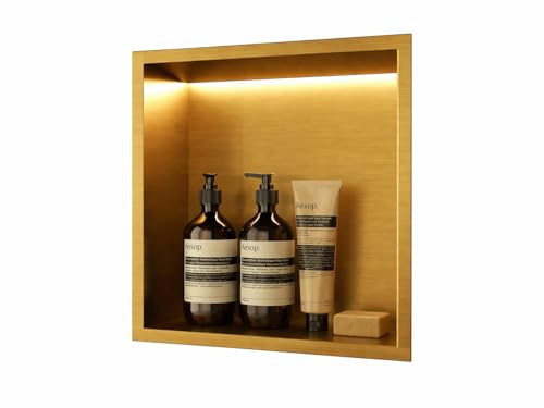 MEDIMEX Hornacina Ducha Empotrable con LED 33x33 cm Acero Inoxidable 304 | Almacenaje integrado para productos de ducha, mantiene el baño ordenado y todo al alcance - Serie Indic