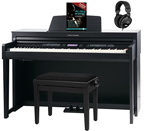 Classic Cantabile DP-A 610 E-Piano Set (88 Tasten Hammer-Mechanik, 1200 Voices und 38 DSP Effekte, Bluetooth-Streaming, Begleitfunktionen mit 270 Styles, inkl. Bank, Kopfhörer & Schule) Schwarz matt