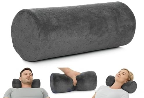 AllSett Health Round Cervical Roll Cylinder Bolster Pillow with Removable Washable Cover, Ergonomically Designed for Head, Neck, Back, and Legs, Grey | 13 X 5