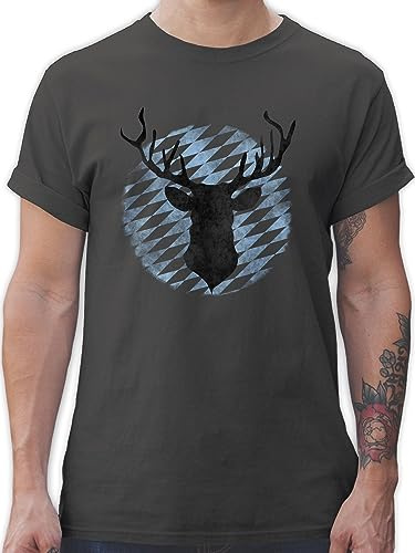 T-Shirt Herren - Kompatibel mit Oktoberfest - Hirsch Bayern - L - Dunkelgrau - trachtenshirt bayrische Trachtenmode t Shirt Octoberfest Jagd Tshirt oktoberfestkleidung Oktoberfest-t-Shirt