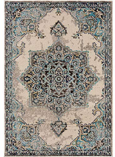 benuta Nest Vintage Teppich Casa - Beige/Türkis 120x170 cm - Teppich für Wohnzimmer, Schlafzimmer und Flur - Pflegeleicht - Fußbodenheizung Geeignet