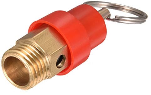 sourcing map Safety Valve Air Compressor Pressure Relief Valve, 1/4 BSP Male, 0.5Mpa Set Pressure, Red Hat, 1Pack