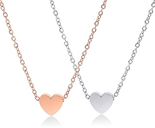 Crazy-M 2 STK Herzkette Halskette mit Herz Anhänger für Damen Liebe Herz Prinzessin Damen Schöne Kette mit dezentem Damen Kette mit Herz Anhänger in Silver and Rosegold Vergoldet Kette