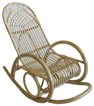 Sedia Poltrona a Dondolo in Rattan Vimini Naturale 62x130x100 cm | Non in Kit di Montaggio, In Canne di Manao