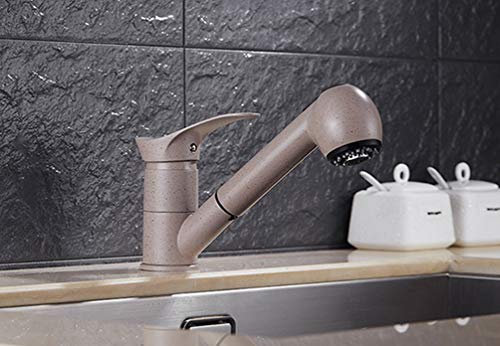 FZHLR Cucina Rubinetto Lavandino In Granito Lavatoio Fusione Di Rame Pullable Calda E Miscelatore Acqua Fredda Quarzo Sabbiatura Rubinetto Tirare Fuori La Testa Di Spruzzo, Beige Con Punto