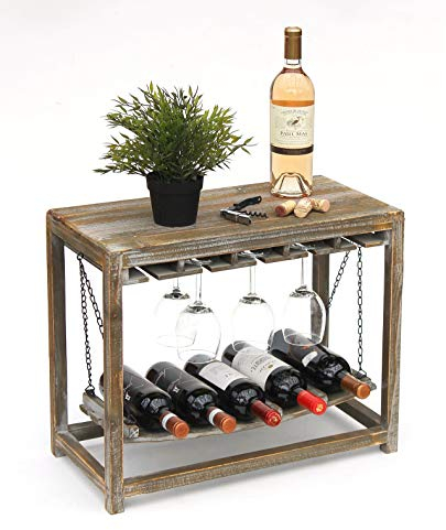 DanDiBo Weinregal Holz Braun mit Ablage 47 cm Flaschenregal mit Glashalter 9202-R Flaschenhalter Weinschrank Regal stehend