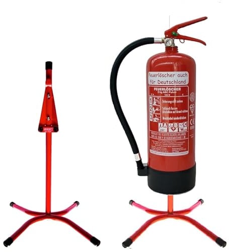 Brandengel® Universalständer gerade Rohrstahl in rot mit X - Fuß und montierten Halter freistehender Ständer geeignet für 1 Feuerlöscher der Größe 6/9/12 kg/L
