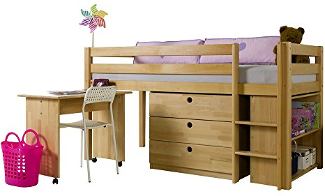 Relita Halbhohes Spielbett Alex mit Beimöbel-Set, Buche massiv, Natur lackiert