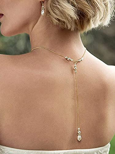 Fashband Perlenketten Gold Teardrop Anhänger Rückenkette Braut Hochzeit Halskette Zubehör für Frauen und Mädchen