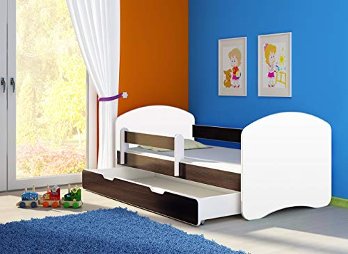 CLAMARO 'Fantasia Basic' 140 x 70 Kinderbett Set inkl. Matratze, Lattenrost und mit Bettkasten Schublade, mit verstellbarem Rausfallschutz und Kantenschutzleisten - Farbe: Weiß/Wenge