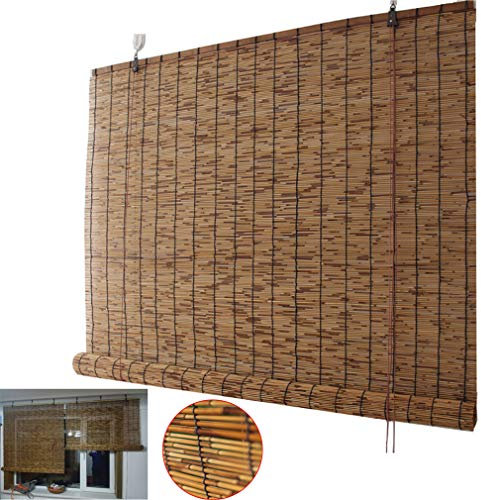 Stores à Enroulement en Bambou Carbonisé,Stores de Intimité,Stores en Bambou Roseau avec Levage,Stores Pare-Soleil étanches,pour Extérieur/Intérieur/Portes,Stores Personnalisable (90x180cm/35x71in)
