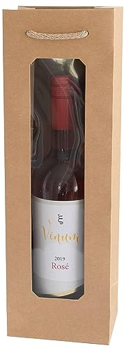 10 x Flaschentasche PresentFill® Premium Flaschentüten Natur mit Fenster 100% Recycling Kraft Papier 210 gr. Stark Made in Europe Geschenktaschen | Geschenktüten | Flaschenverpackung für 1 Flasche