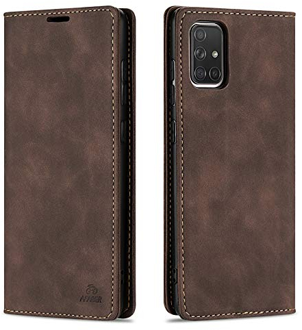 AFARER Handyhülle für Samsung Galaxy A51, mit Magnetverschluss klapphülle, Brieftasche Klappbar Ledertasche Leather Wallet case Stoßfest Schutz mit Kartenhalter,Klappständer Ständer - Kaffee