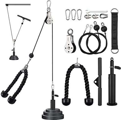 VINTEAM Pulley Cable Machine System, DIY Fitness Home Gym Equipment Workout Accessories with Tricep Rope, Lat Pull Down Bar, Gym Cable for Triceps Extensions, Biceps Curl, Lat Pull Downs, Forearm