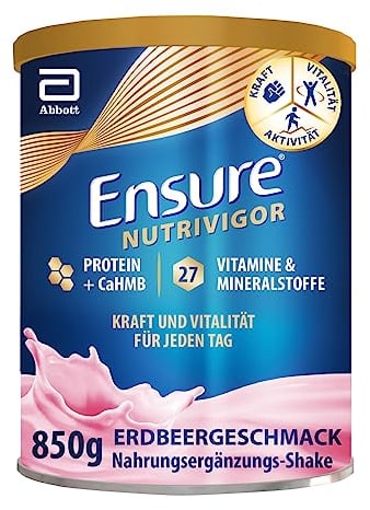 Ensure NutriVigor Erdbeere Shake – 1 x 850 g – Nahrungsergänzungsmittel mit CaHMB, Proteinen und 27 Vitaminen und Mineralstoffen – Für eine gesunde, ausgewogene Ernährung