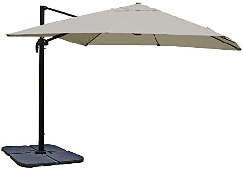 Mendler Gastronomie-Ampelschirm HWC-A96, 3x4m (Ø5m) Polyester Alu/Stahl 26kg mit Ständer - creme-grau