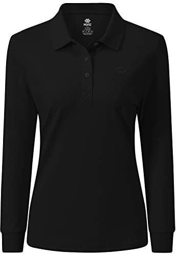 AjezMax Damen Poloshirt Baumwolle Golf Wintershirt Langarm Oberteile Sports Training Polo mit Kragen