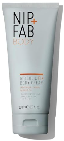 Nip+Fab Glycolic Fix Body Cream | Körpercreme mit Glykolsäure | 200 ml | Peeling der Haut | mit Mandelöl | Vegan, Cruelty Free, Sulfate Free