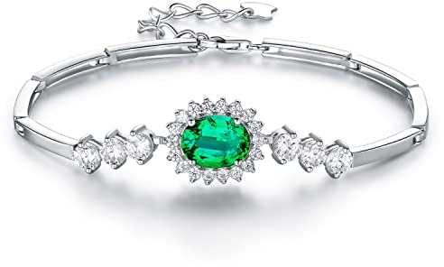 Damen Armbänder 925 Sterling Silber Verstellbar Funkeln Smaragd Prinzessin Diana Armband Frauen Schmuck Geschenke für Mama Frau Mädchen mit exquisiter Geschenkbeutel