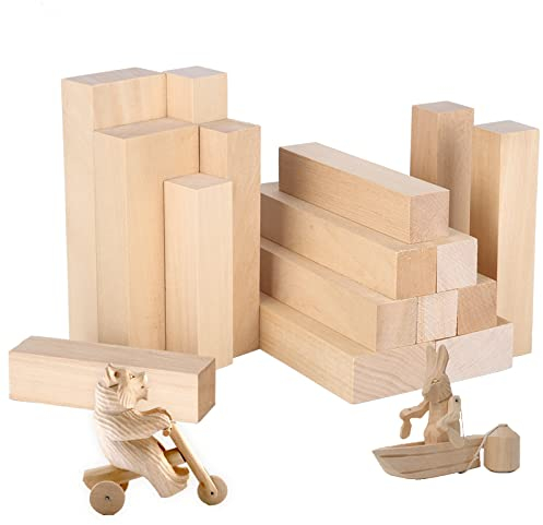 Viesap 16 PCS Madera Para Tallar Tilo, Multi-Tamaño Bloque Natural, Kit De Tallado Para Principiantes - DIY para Adultos y Niños.
