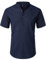 LucMatton Men's Casual Cotton Linen Short Sleeve Henley Shirt Summer Lightweight Banded Collar Beach Tops Navy Small