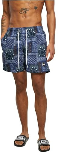 Urban Classics Herren Badehose Pattern Swim Shorts, Herren Badeshorts mit Muster, erhältlich in vielen Farbvarianten, Navy Bandana AOP, XXL