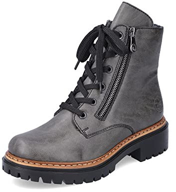 Rieker Donna Stivaletti 72611, Signora Stivaletti Allacciati,Mezza Scarpa,Stivaletto con Lacci,Stivali di Transizione,Boots,Grigio (Grau / 45),39 EU / 6 UK