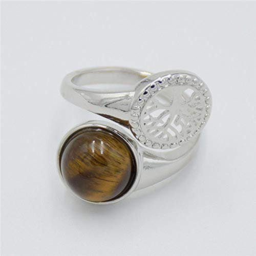 Bagues Ajustables, Argent Arbre De Vie Gravure Ajourée Bagues Ajustables Circulaire Oeil De Tigre Pierre Anneaux Ouverts Reiki Pierres Précieuses Bijoux Pour Femmes Fille Bijoux De Mariage Cadeau
