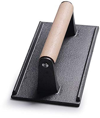 Bacon Press - Heavy - Duty Cast Iron Grill Press Meat Press Steak Grill Weight Burger Smasher Burger Press with Wood Handle (Black 1)