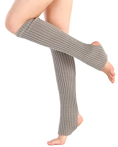 JIHUOO Damen Mädchen Ballettstulpen mit Fersenloch Tanzen Stulpen Beinwärmer Beinstulpen Kniestrümpfe Ballett Stulpen Knöchelwärmer Legwarmer für Yoga Tanz Grau
