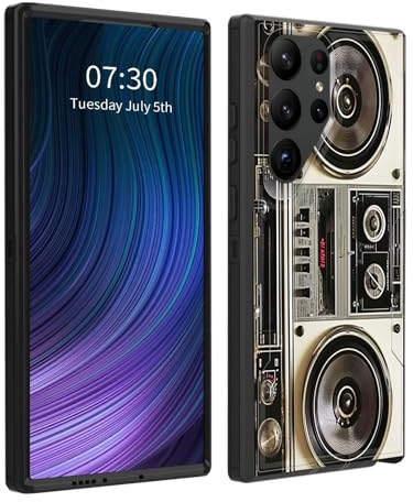 BFUKVOU Schutzhülle für Galaxy S23 Ultra, zweilagig, Aufprall-Handyhülle für Samsung Galaxy S23 Ultra 6.8 Zoll, Vintage 80er Jahre Boombox