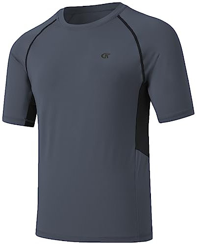 Huayuzh Mens Swim Top Swimming Shirts Short Sleeve Rash Guards UPF 50+ Quick Drying T-Shirts Surfing Pool Beach Watersport Grey XXL