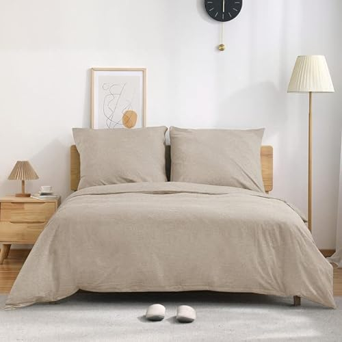 ATsense Bettwäsche 155x220 cm Baumwolle 2teilig, Bettwäsche-Sets Beige ÖkoTex-Zertifizierte mit Leinenartigem Griff, Atmungsaktiv, 1 Bettbezug und 1 Kissenbezug 80x80 cm