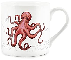 Purely Home Coastal Animals Octopus Seaside Themed Mug - Fine Bone China White Coffee/Tea Present Gift