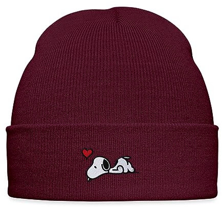 Spreadshirt Peanuts Snoopy Liebe Herz Love Stick Bestickte Wintermütze, One Size, Burgunderrot