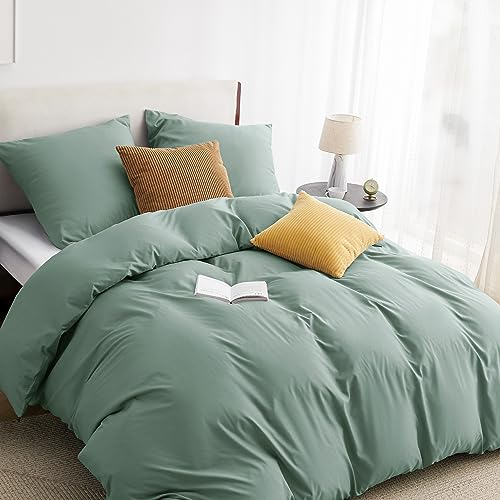 BEDSURE Bettwäsche 135x200 2teilig Salbeigrün - 1 Bettbezug 135x200 cm + 1 Kissenbezug 80X80 cm, ÖKO-TEX Bettwäsche-Sets Grün Polyester Mikrofaser mit Reißverschluss