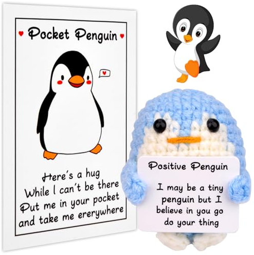Pipihome Positive Pinguin Geschenke, Glücksbringer Gestricktes Pinguine Mutmacher Geschenk, Pocket Hug Geschenke für Freundin Freund Geschenk Beste Freundin, Lustige Positive Kartoffel Wollgeschenke