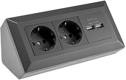 Bloc multiprise d'angle 2 prises avec contact de protection et 2 ports USB-A 3,1 A Noir