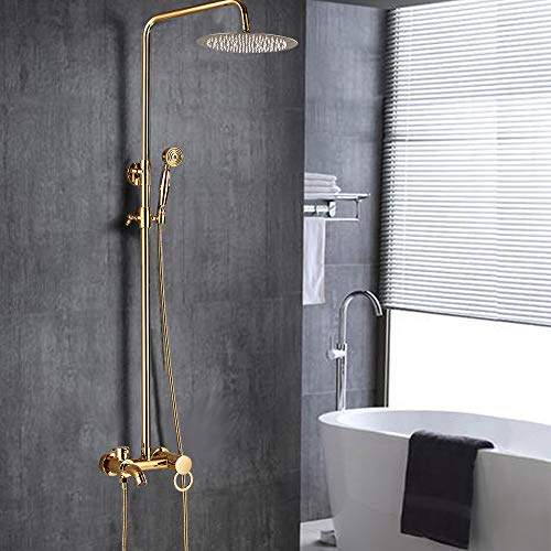 Robinet de douche doré - Kit complet avec pommeau de douche - Hauteur réglable de 80 à 120 cm - Avec tous les accessoires d'installation
