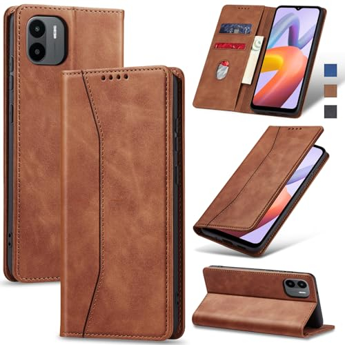 Jasonyu Coque pour Xiaomi Redmi A1/A2, Housse Etui en Cuir PU Portefeuille [Antichoc] [Magnétique] [Porte Cartes] [Stand Fonction] Flip Coque (Brun)