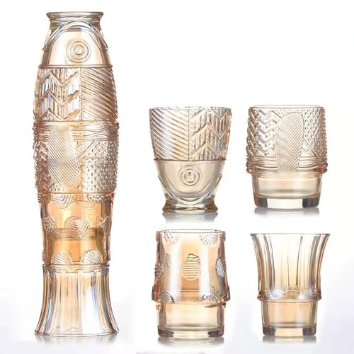 Mualuwi Koi Fish Glasbecher, 4 Stück, 266.2 ml, bernsteinfarben, stapelbar, dekorative Trinkgläser