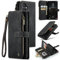 UEEBAI Étui Portefeuille pour Samsung Galaxy S24 5G, Fait à la Main en Cuir PU avec Emplacements pour Cartes Fermeture Magnétique avec Hand Strap Poche à Fermeture éclair et Béquille Portable - Noir
