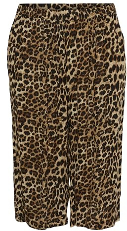 Kaffe Curve Damen Plus Size Women's Culotte Pants Cropped Legs Elastic Waist Printed Hose, Classic Leopard,