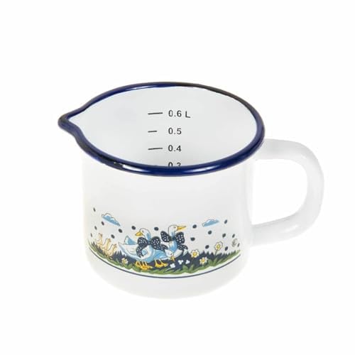 SIDCO Milchtopf Emaille Landhaus Topf mit Ausgießer Schnabeltopf 0,6 Liter